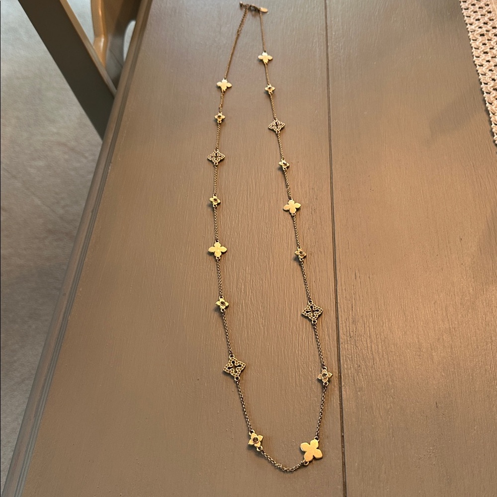 Lia Sophia Floral Station Necklace - Gold and clear rhinestones